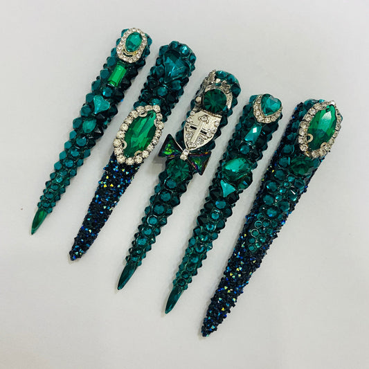 Green elf long pointed manicure【S44-1218】