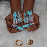 Azure Gem  Fantasy Blue Handmade Square Nail  H31-1069